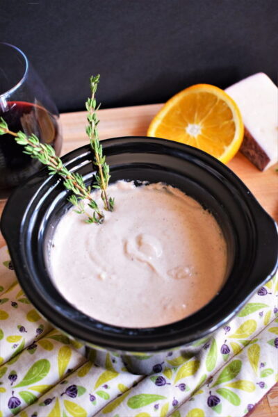 Gluten free cheese dip in a bowl