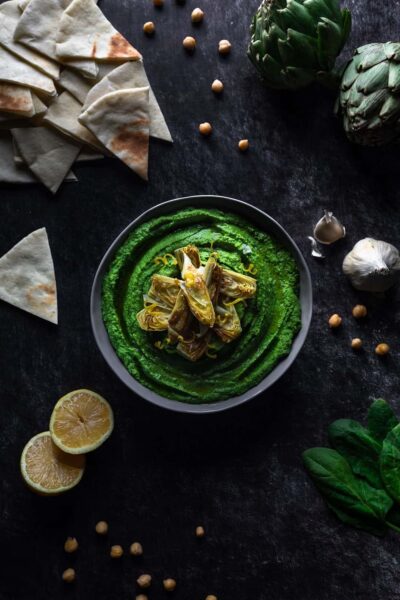 Spinach hummus in a bowl