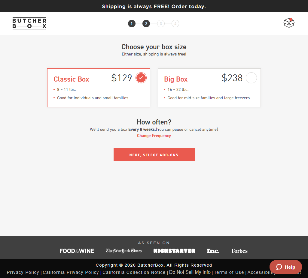 Screenshot of Butcher Box site