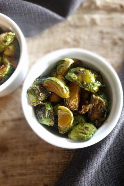 Honey mustard brussels sprouts ready to serve.