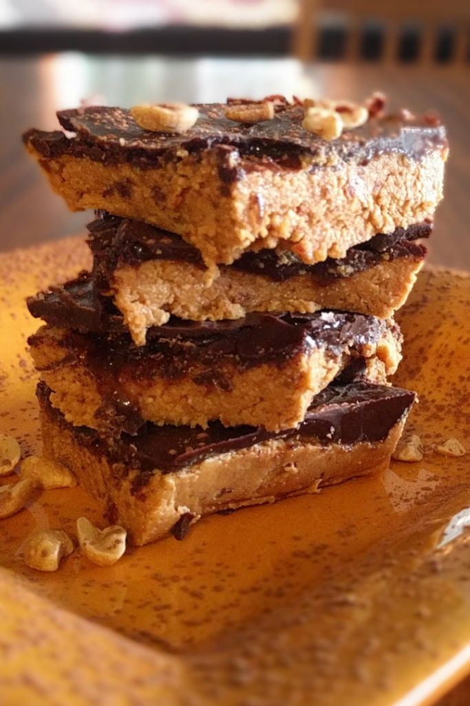 Close up view of healthy no bake peanut butter bars