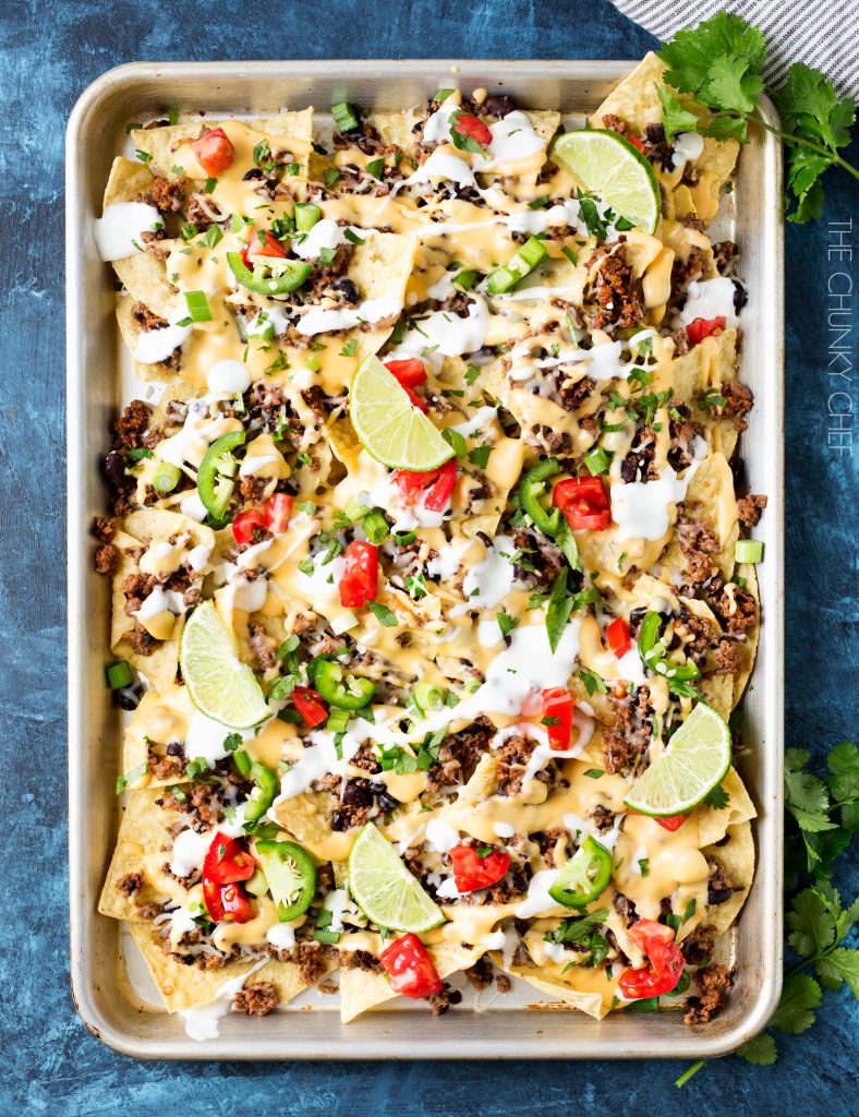 Sheet Pan Beef and Black Bean Nachos by The Chunky Chef