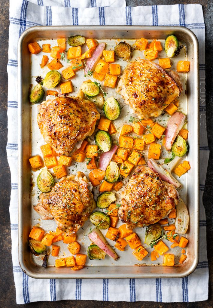 Sheet Pan Maple ustard Roasted Chicken by The Chunky Chef