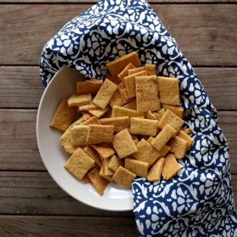 Homemade cheese crackers in bowl