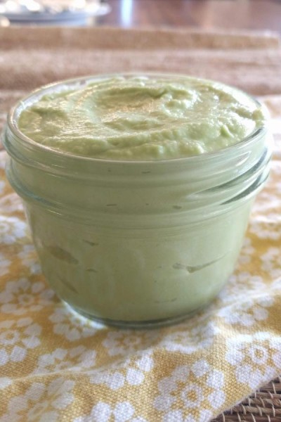 Avocado mayonnaise made in a food processor.