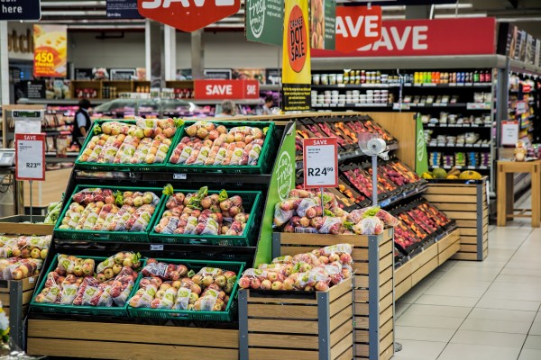 Grocery store produce section. Try to be an informed consumer and read the food labels.