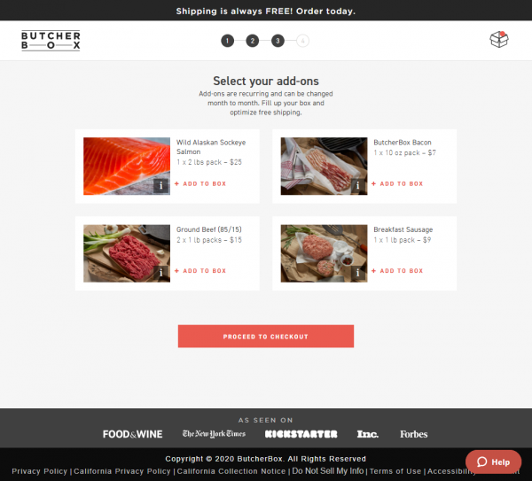 Screenshot of Butcher Box site