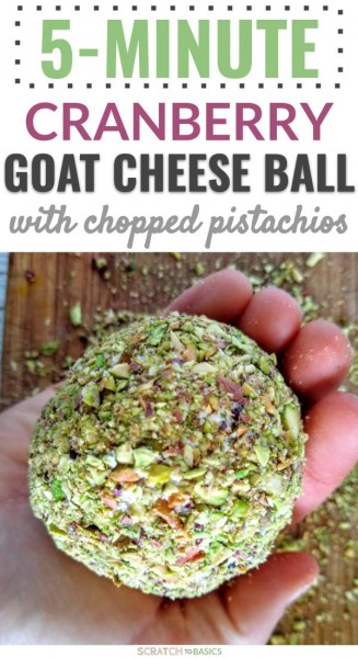 5 minute cranberry goat cheese ball with chopped pistachios