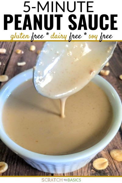 This easy peanut sauce only takes five minutes to make. It's gluten free, dairy free, and soy free.