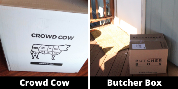 Crowd Cow and Butcher Box delivery boxes