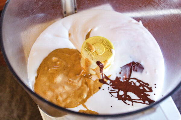 Ice cream ingredients in a food processor