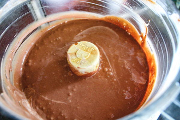 Ice cream ingredients mixed together in a food processor