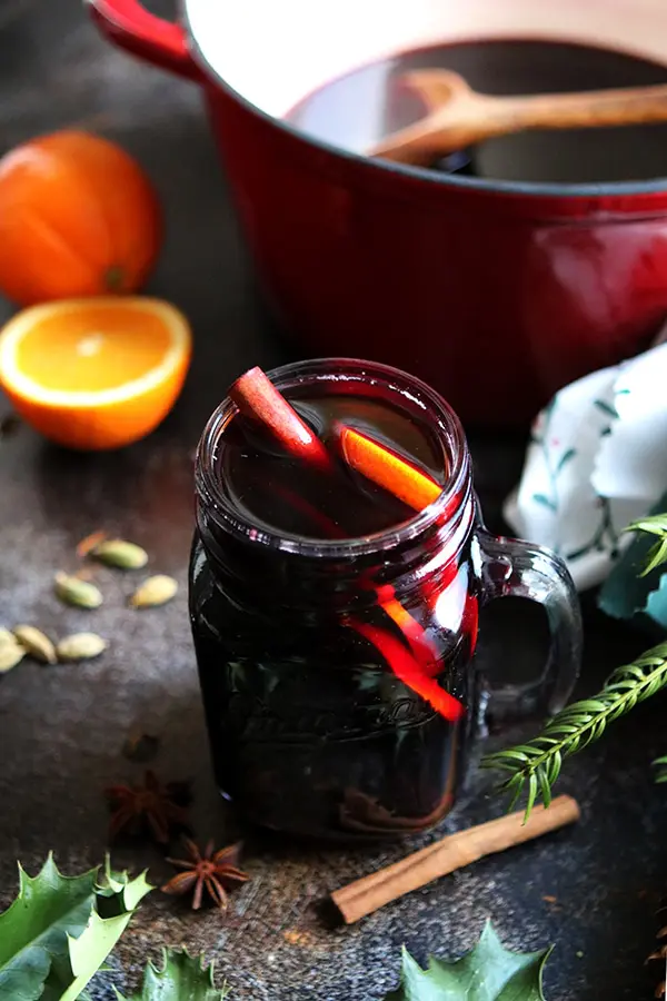 Gluhwein in a Mug with Cinnamon and Orange Slices