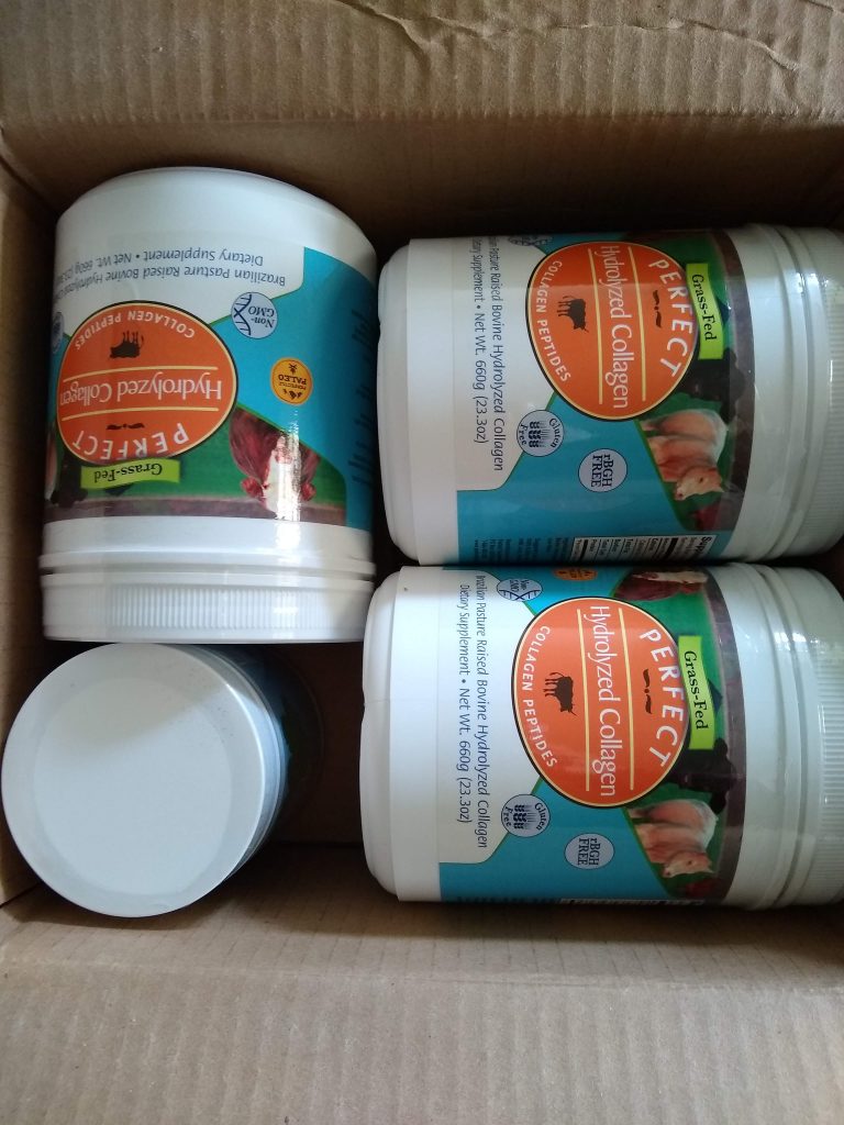 Box of collagen powder supplements
