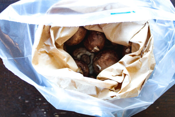 Peakfresh bag with paper bag & mushrooms inside