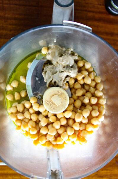 pumpkin hummus ingredients in food processor