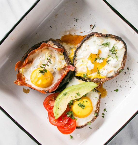 Eggs on mushrooms