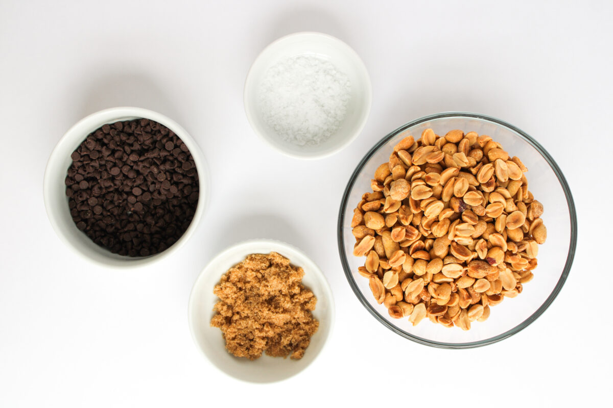 Ingredients in individual bowls on white background.