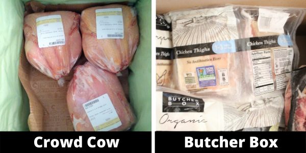 Frozen meat inside the Crowd Cow and Butcher Box boxes