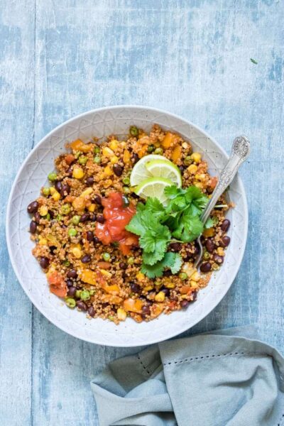 Quinoa in a bowl on a table 