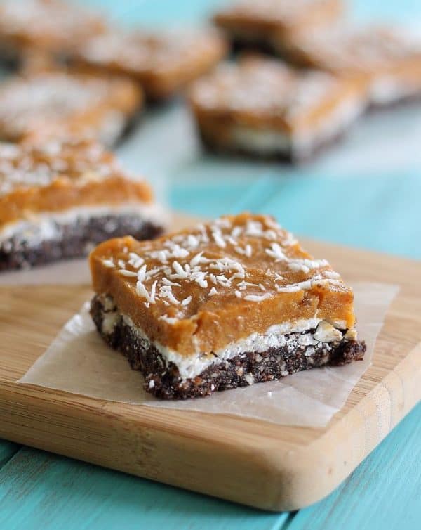 Chocolate coconut pumpkin bar on cutting board