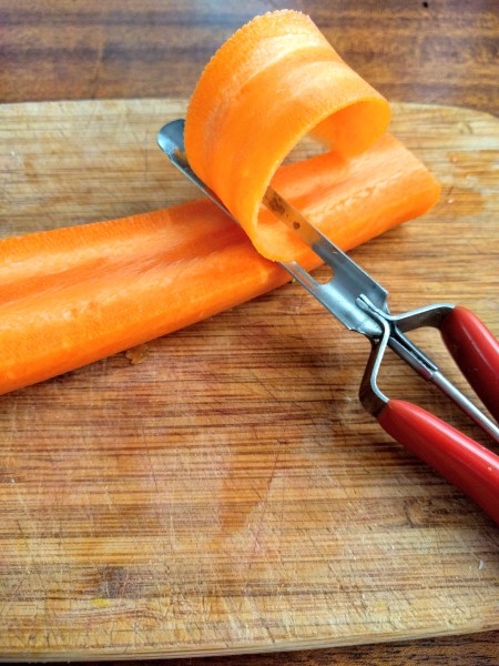 How to make carrot noodles without a spiralizer - use your basic peeler and peel the noodles.