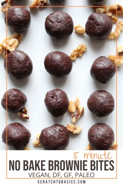 healthy no bake brownie bites overhead view