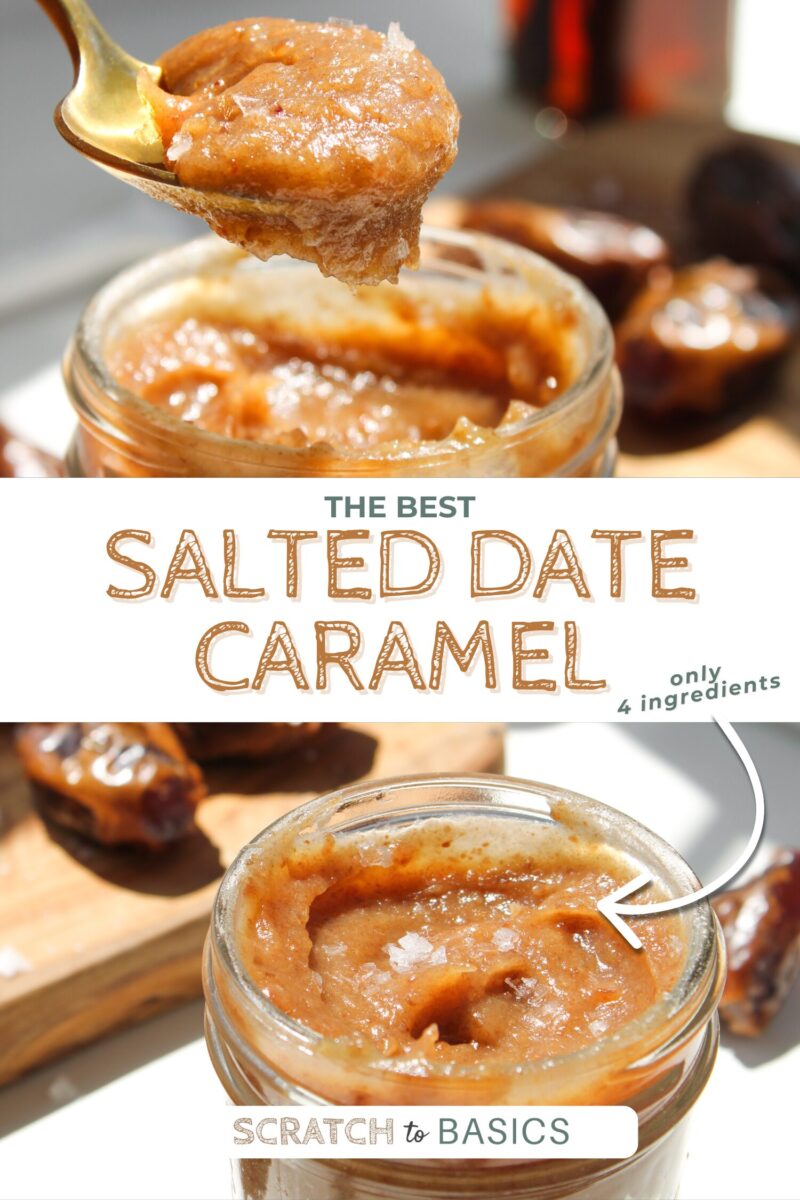 Pinterest pin for salted date caramel.