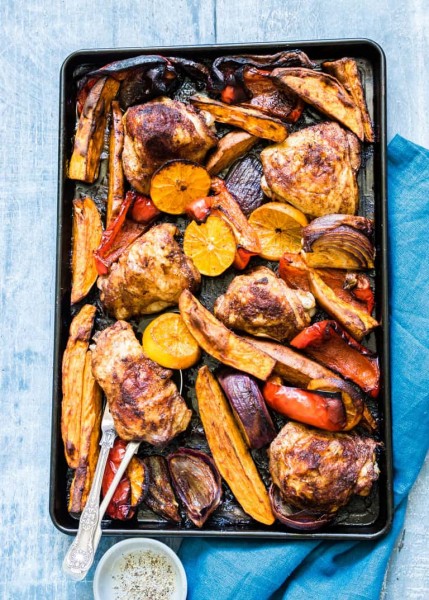 chicken thighs and sweet potatoes