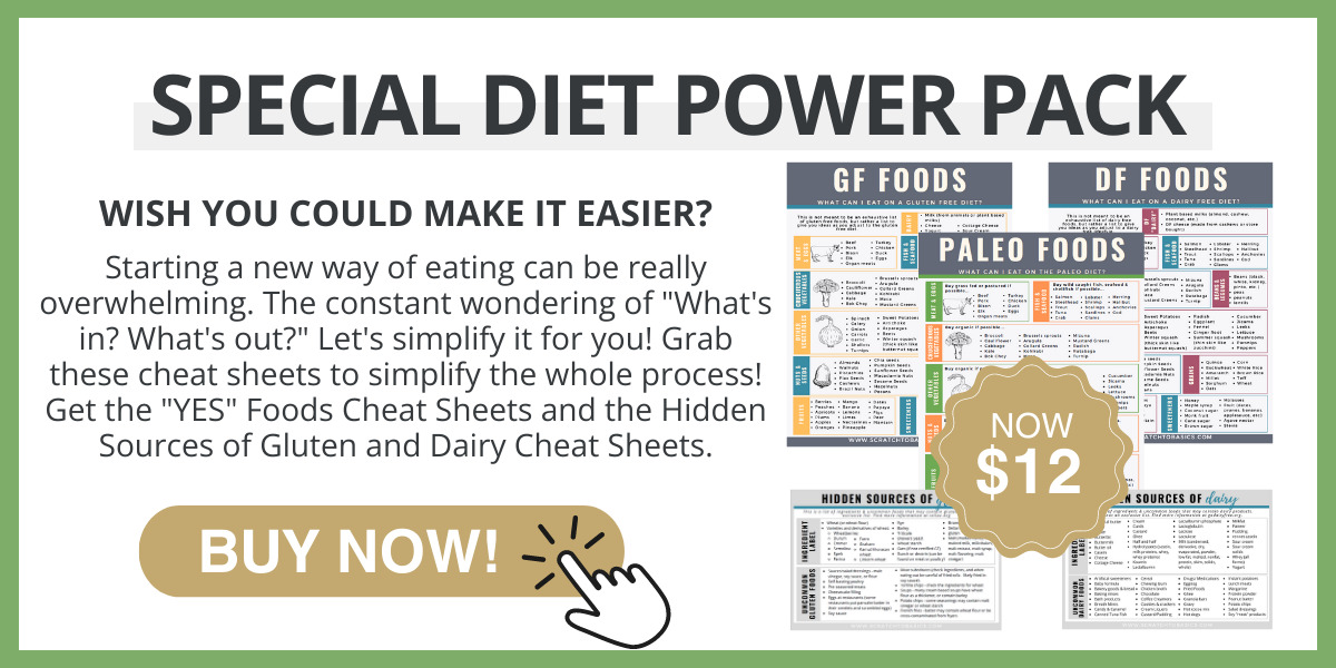 special diet cheat sheets, gluten free, dairy free, and paleo