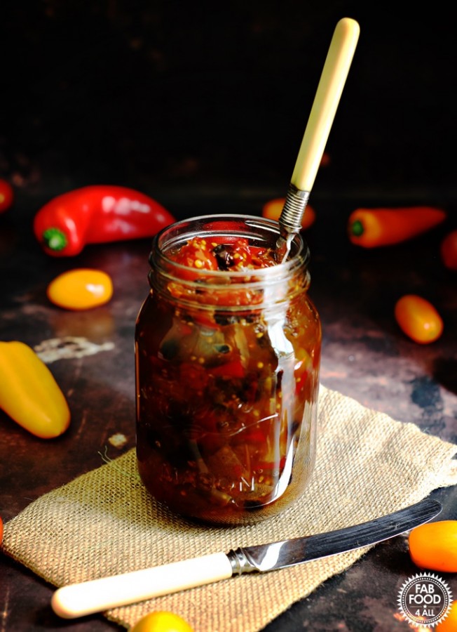 Spicy baby tomato and sweet pepper chutney makes a delicious gift