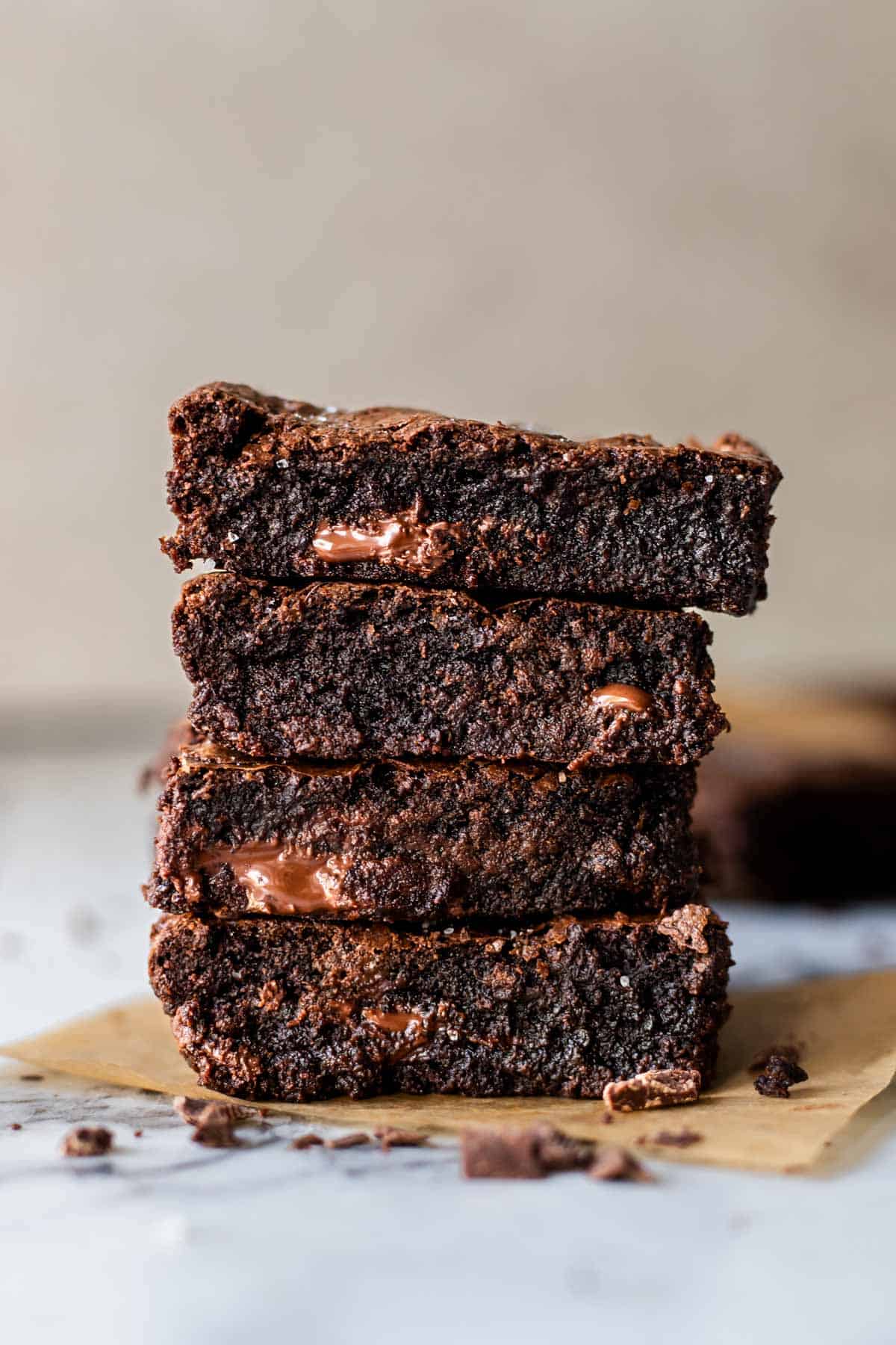 stacked dairy free brownies