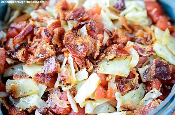 Tomato, bacon and cabbage saute