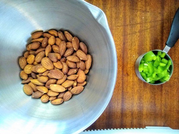 Roasted almonds and jalepenos ready.