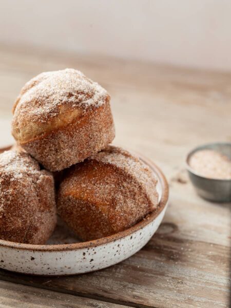 apple cider vinegar dougnuts roLLed in apple cinnamon sugar mix