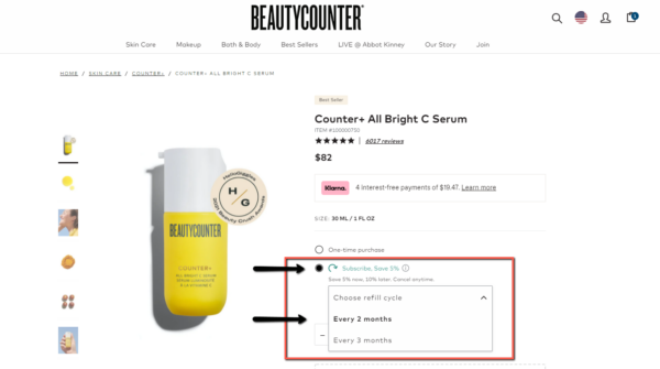 Beautycounter auto-replenishment program to save 5%-10%