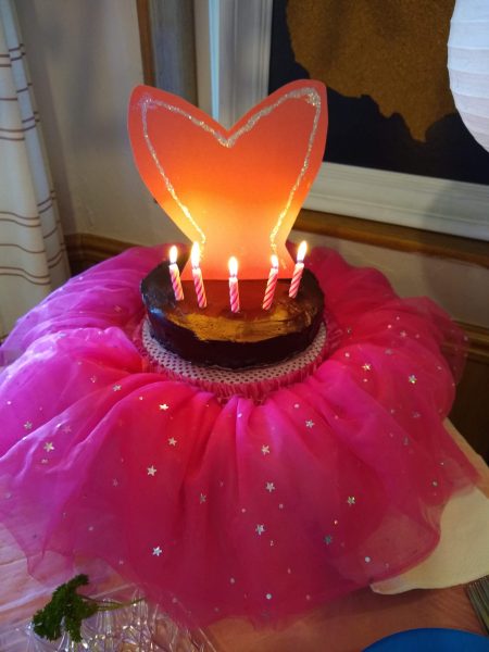 chocolate avocado frosting on ballerina birthday cake