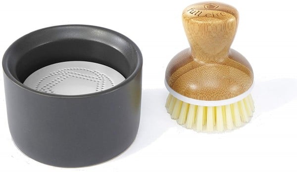 Bamboo soap scrubber and dispenser