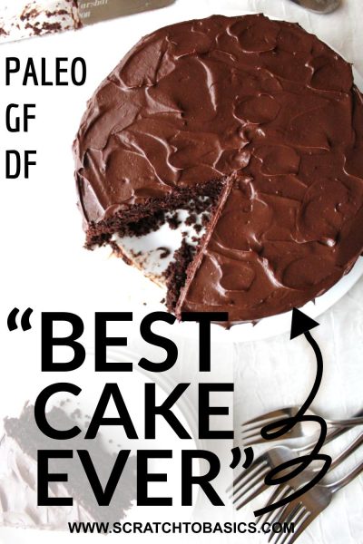 sliced whole dairy free and gluten free chocolate paleo cake  with chocolate ganache/frosting
