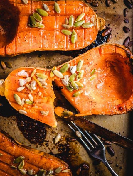 Butternut squash with brown sugar and pumpkin seeds by Sip And Feast