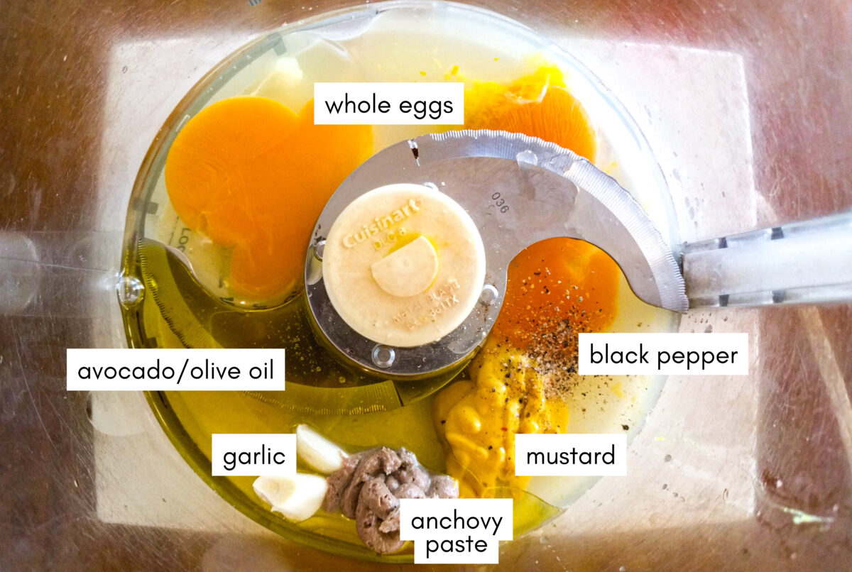 Ingredients to make homemade Caesar dressing without mayo