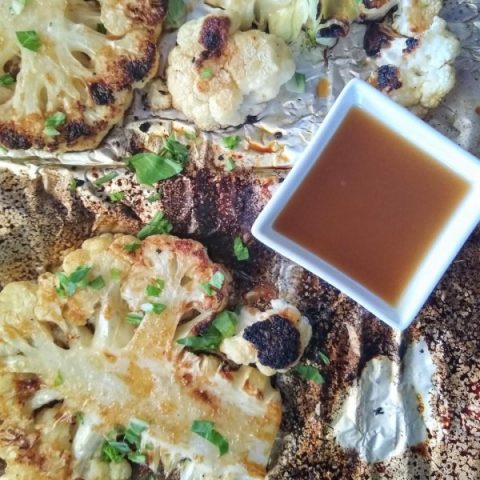 cauliflower grilled steak with sesame ginger sauce