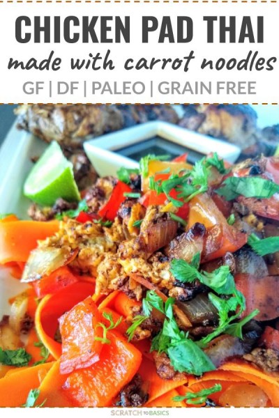 chicken pad thai made with carrot noodles - gf-df-paleo-grain free