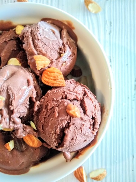 Creamy almond and chocolate coconut milk ice cream