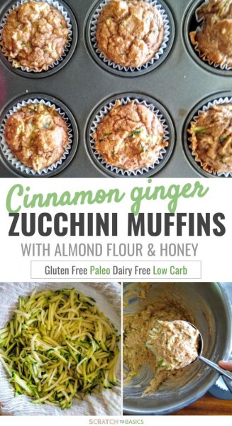 Cinnamon ginger zucchini muffins with almond flour and honey