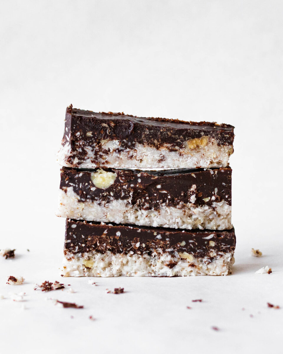 stacked coconut chocolate keto bars