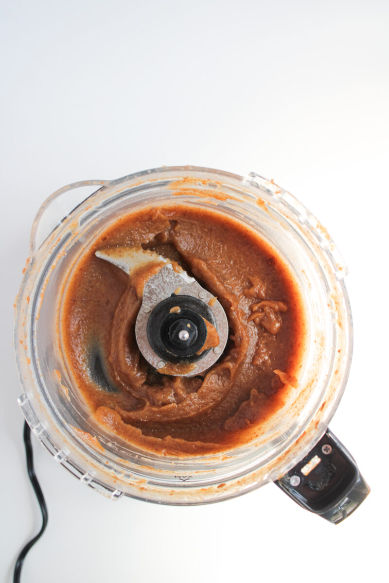 Salted date caramel in food processor.