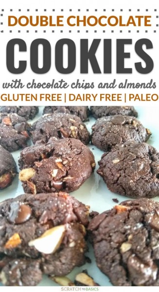 Double chocolate cookies without butter and with chocolate chips and almonds