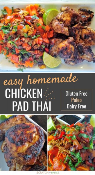 Easy homemade Paleo and gluten free chicken pad thai recipe.