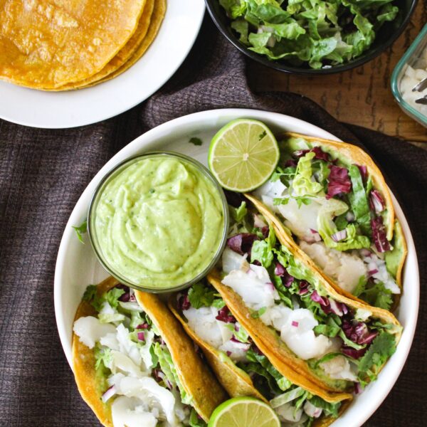 Fish Tacos with Cilantro Lime Sauce